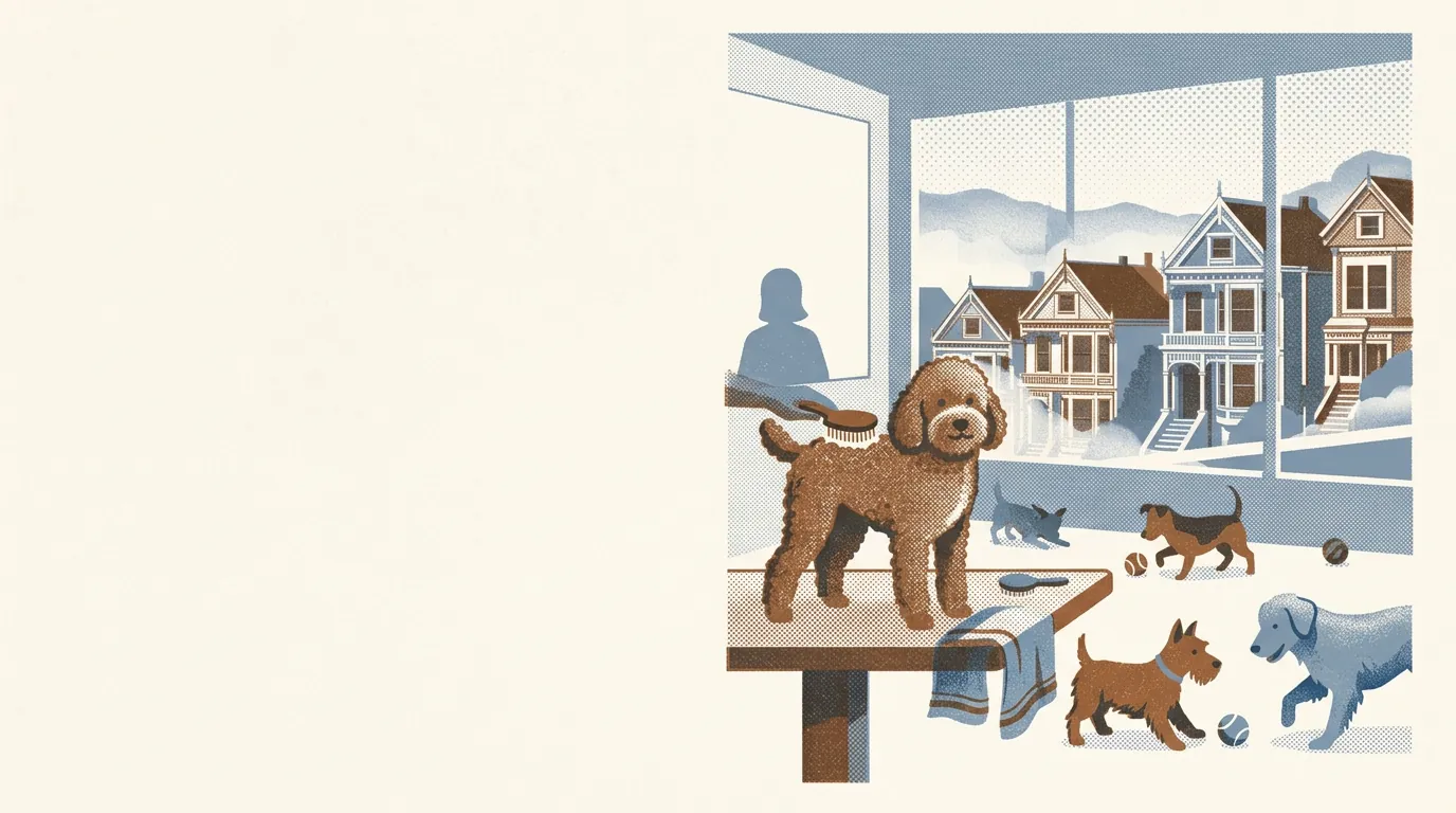 Illustration of dog daycare in San Francisco