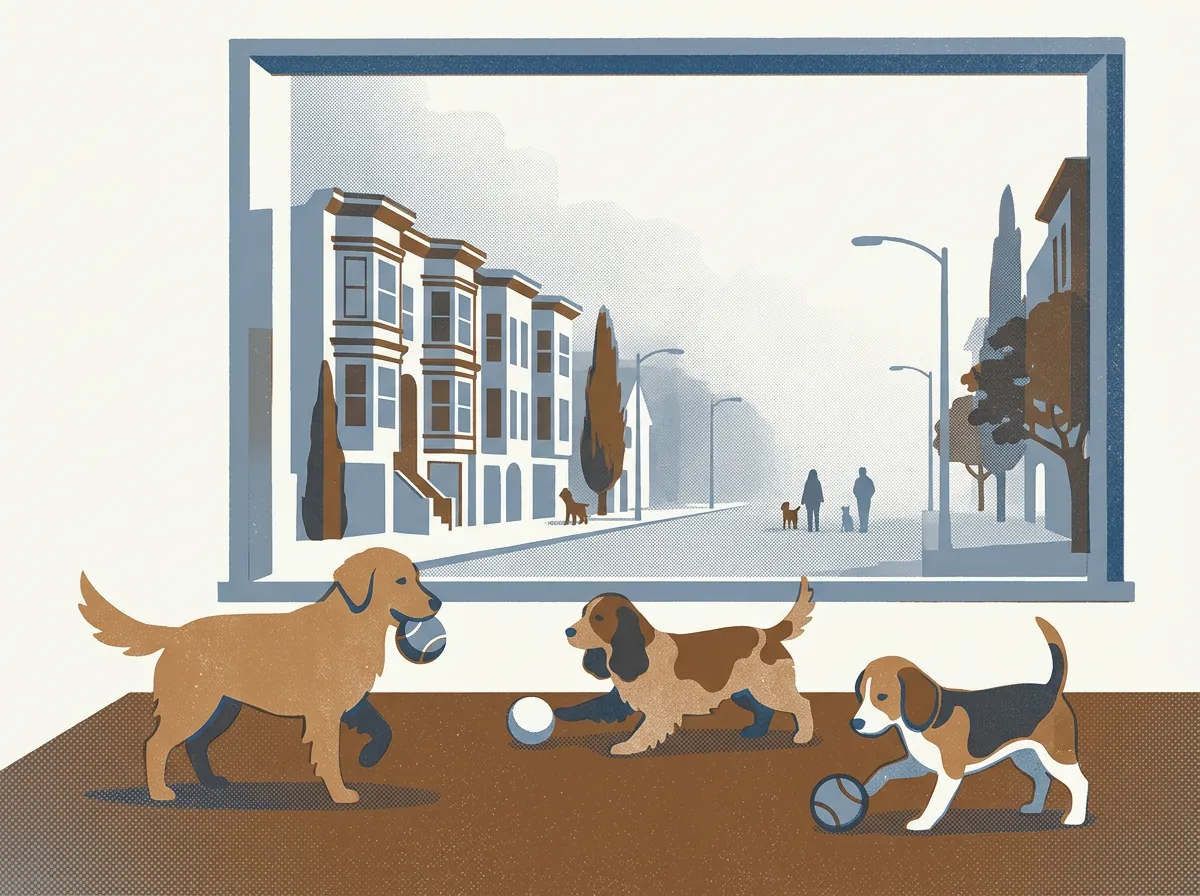 Illustration of dog daycare in San Francisco