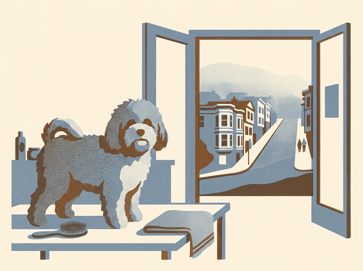 Illustration of dog groomers in San Francisco