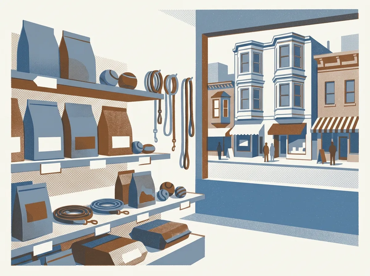 Illustration of pet supply shops in Polk Gulch