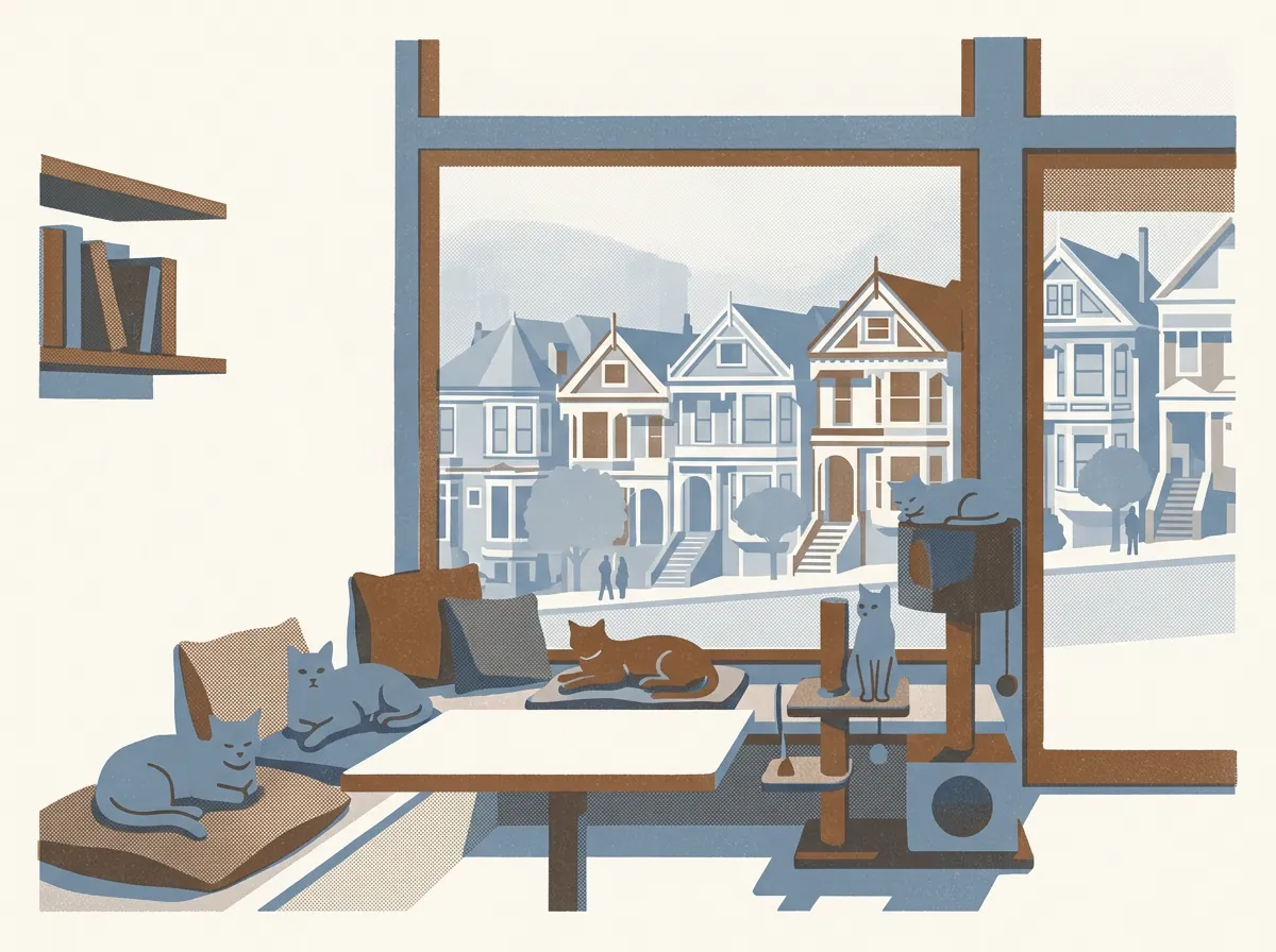 Illustration of cat cafés in Laurel Heights