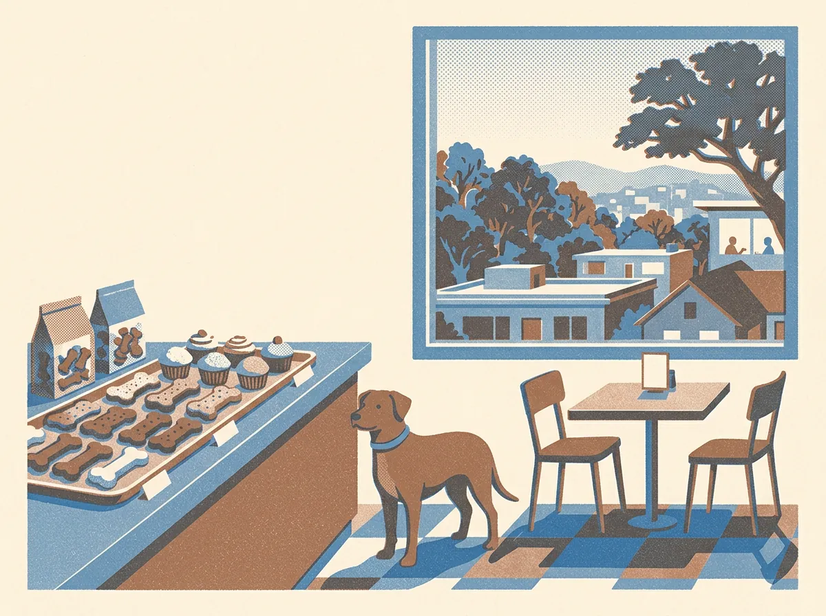 Illustration of dog cafés and bakeries in Oakland